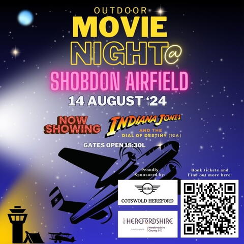 poster with an aeroplane silhouette and movie night information