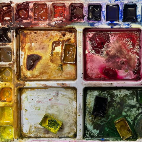 close up of watercolour paint pallet