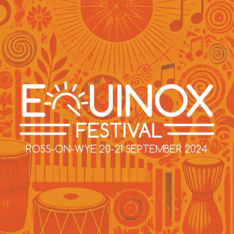 poster with bright orange background and graphics of drums and musical notes