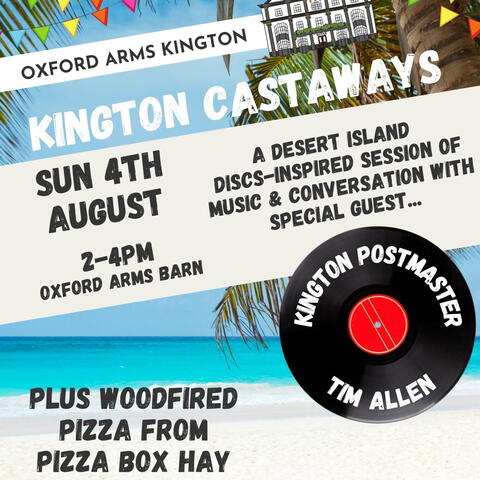 Poster with desert island image in background and LP record