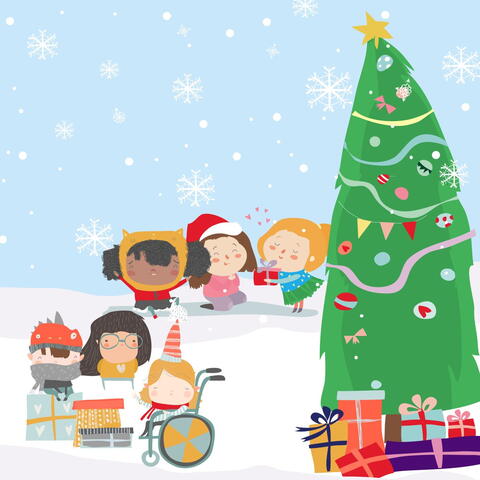 cartoon illustration of Christmas snow scene