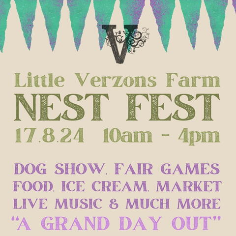 pale grey poster with green, black and purple text