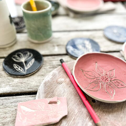 Colourful clay decorated surface
