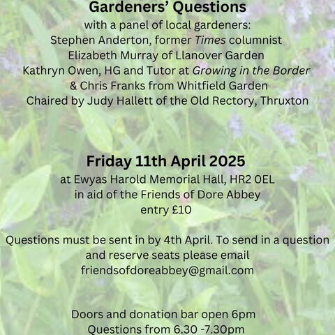 Poster for Gardeners' Question Time in aid of Friends of Dore Abbey