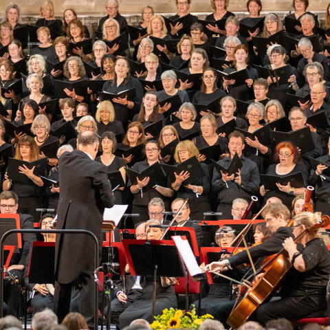 Large choir in black robes
