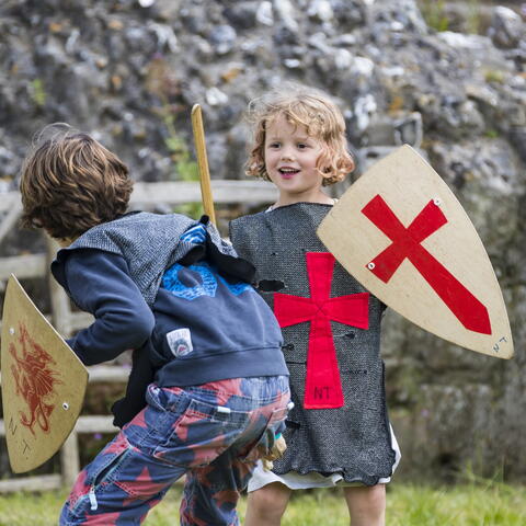 Children dressed as knights sparring