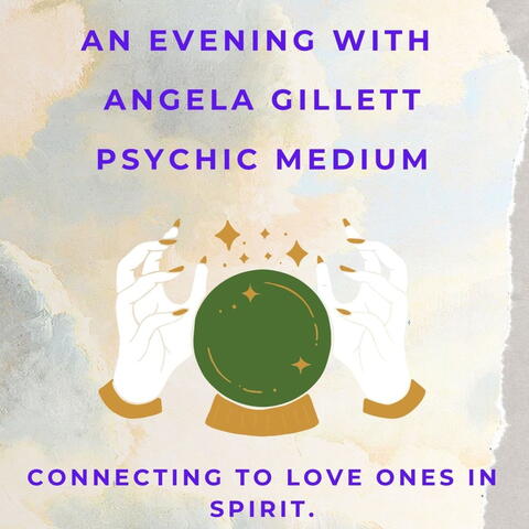 Medium Night With Angela Gillett event poster with crystal ball illustration