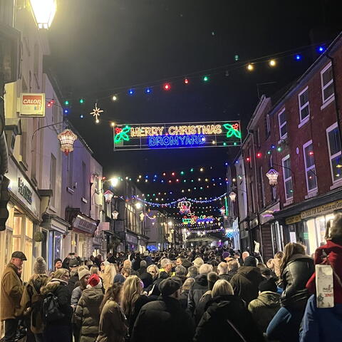 Crowds of people in Bromyard town centre at the Christmas Lights switch-On