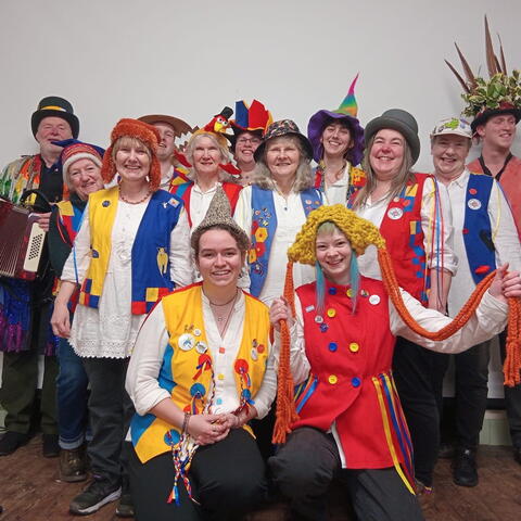 A group of performers in colourful costume
