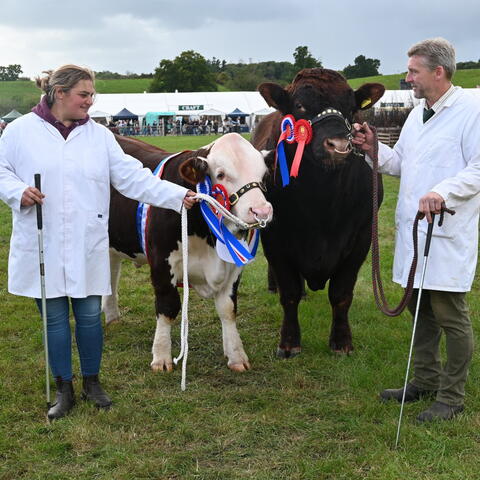 People with livestock winning awards at the Kington Show 