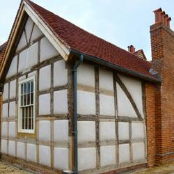 Limewashed, Tudor box-framed timber kitchen